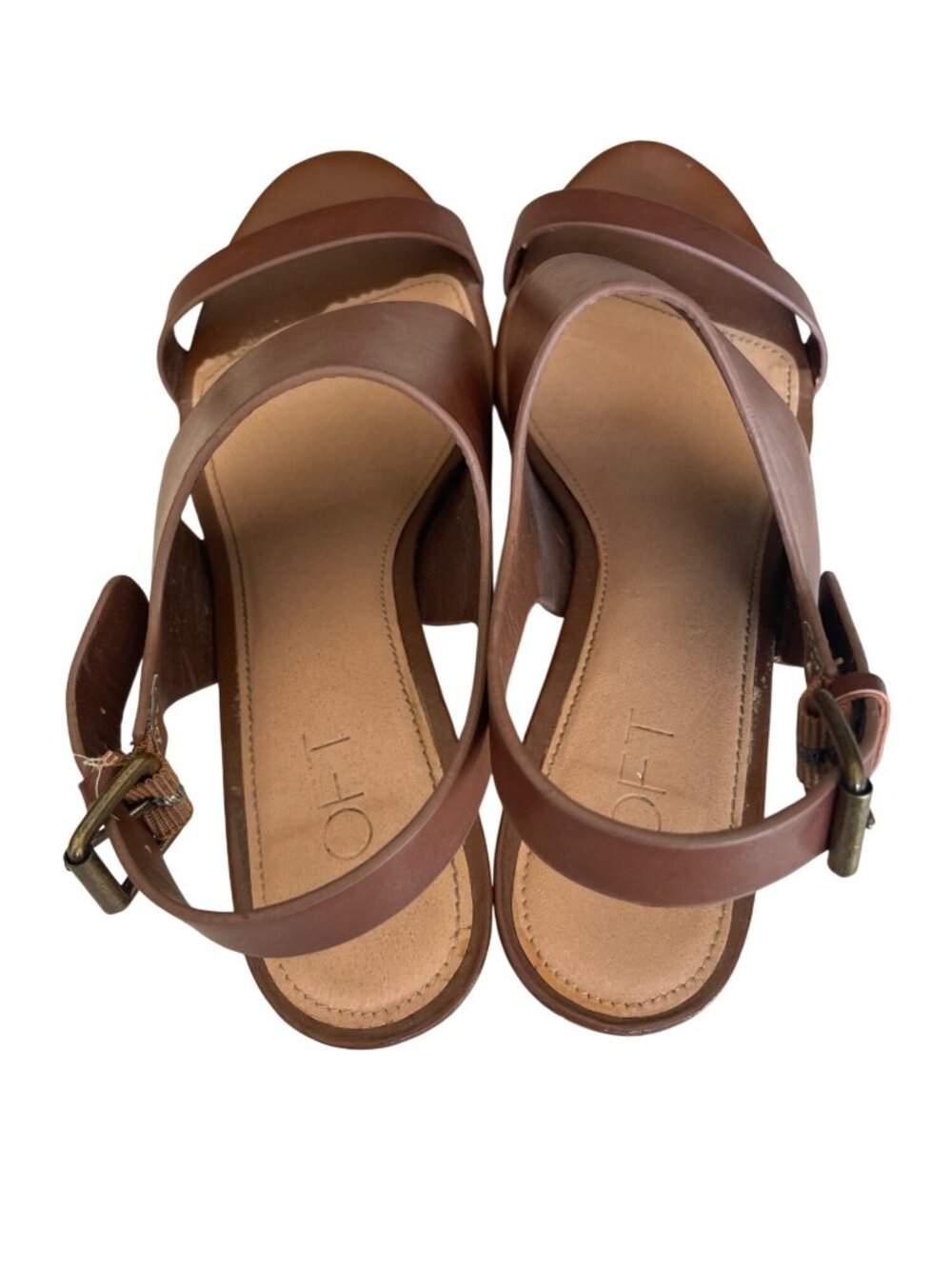 LOFT Brown Faux Leather Block Heel Sandals With Adjustable Strap Womens 8.5 - Picture 5 of 11